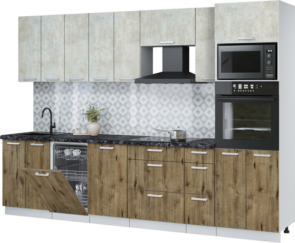 Изображение товара Кухонный гарнитур Интерлиния Мила Лайт 3.0-ПМ3 (бетон лайт/дуб веллингтон/кастилло темный)