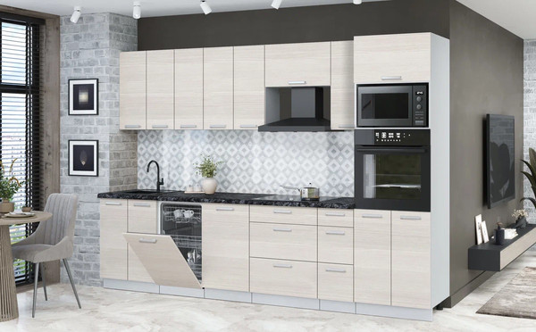 Изображение товара Кухонный гарнитур Интерлиния Мила Лайт 3.05-ПМ3 (вудлайн кремовый/вудлайн кремовый/кастилло темный)