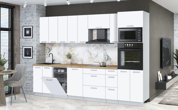 Изображение товара Кухонный гарнитур Интерлиния Мила Лайт 3.05-ПМ3 (белый платинум/белый платинум/дуб бунратти)