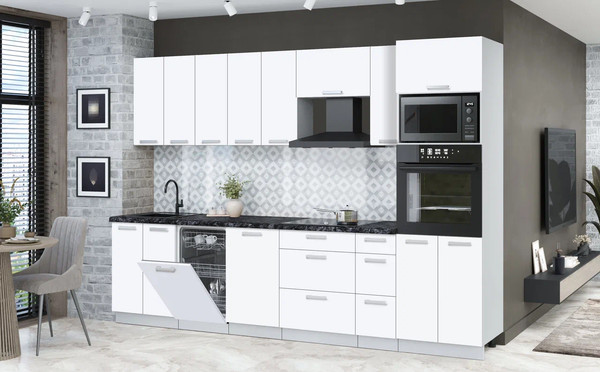 Изображение товара Кухонный гарнитур Интерлиния Мила Лайт 3.05-ПМ3 (белый платинум/белый платинум/кастилло темный)