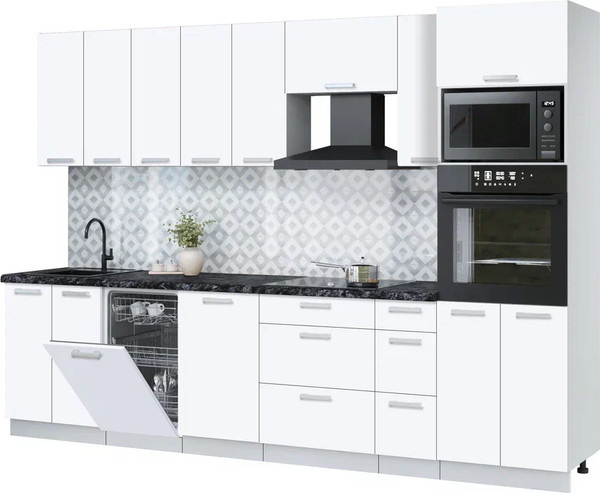 Изображение товара Кухонный гарнитур Интерлиния Мила Лайт 3.05-ПМ3 (белый платинум/белый платинум/кастилло темный)