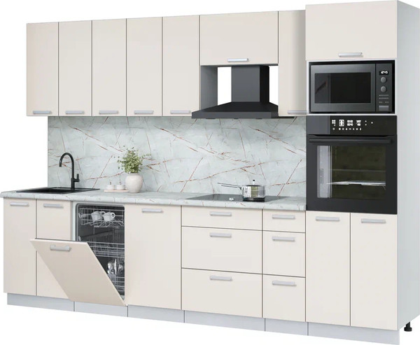 Изображение товара Кухонный гарнитур Интерлиния Мила Лайт 3.05-ПМ3 (персидский жемчуг/персидский жемчуг/серый каспий)