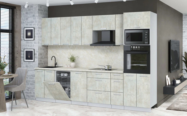 Изображение товара Кухонный гарнитур Интерлиния Мила Лайт 3.05-ПМ3 (бетон лайт/бетон лайт/опал светлый)