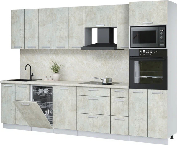 Изображение товара Кухонный гарнитур Интерлиния Мила Лайт 3.05-ПМ3 (бетон лайт/бетон лайт/опал светлый)