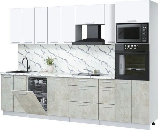 Изображение товара Кухонный гарнитур Интерлиния Мила Лайт 3.05-ПМ3 (белый платинум/бетон лайт/белый гранит)