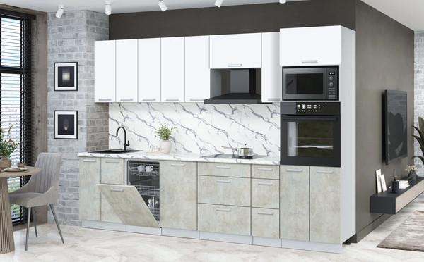 Изображение товара Кухонный гарнитур Интерлиния Мила Лайт 3.05-ПМ3 (белый платинум/бетон лайт/белый гранит)