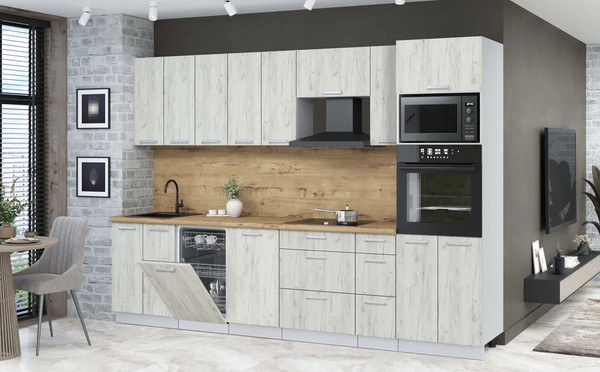 Изображение товара Кухонный гарнитур Интерлиния Мила Лайт 3.05-ПМ3 (дуб белый/дуб белый/дуб бунратти)