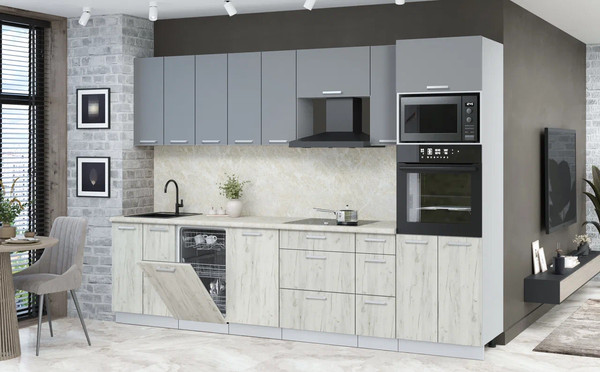 Изображение товара Кухонный гарнитур Интерлиния Мила Лайт 3.05-ПМ3 (серебро/дуб белый/опал светлый)