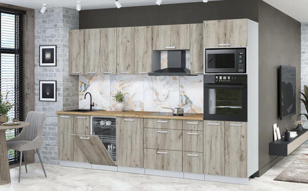 Изображение товара Кухонный гарнитур Интерлиния Мила Лайт 3.05-ПМ3 (дуб серый/дуб серый/дуб бунратти)