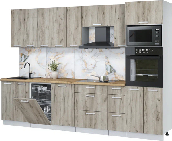 Изображение товара Кухонный гарнитур Интерлиния Мила Лайт 3.05-ПМ3 (дуб серый/дуб серый/дуб бунратти)