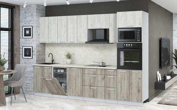 Изображение товара Кухонный гарнитур Интерлиния Мила Лайт 3.05-ПМ3 (дуб белый/дуб серый/опал светлый)