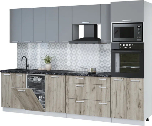 Изображение товара Кухонный гарнитур Интерлиния Мила Лайт 3.05-ПМ3 (серебро/дуб серый/кастилло темный)