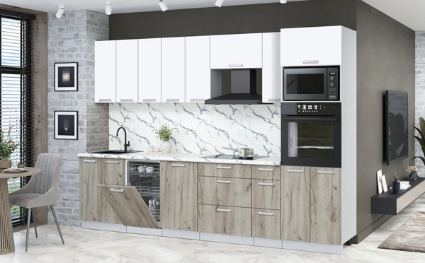 Изображение товара Кухонный гарнитур Интерлиния Мила Лайт 3.05-ПМ3 (белый платинум/дуб серый/белый гранит)