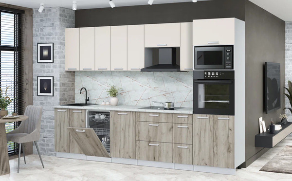 Изображение товара Кухонный гарнитур Интерлиния Мила Лайт 3.05-ПМ3 (персидский жемчуг/дуб серый/серый каспий)