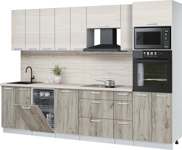 Изображение товара Кухонный гарнитур Интерлиния Мила Лайт 3.05-ПМ3 (вудлайн кремовый/дуб серый/травертин серый)