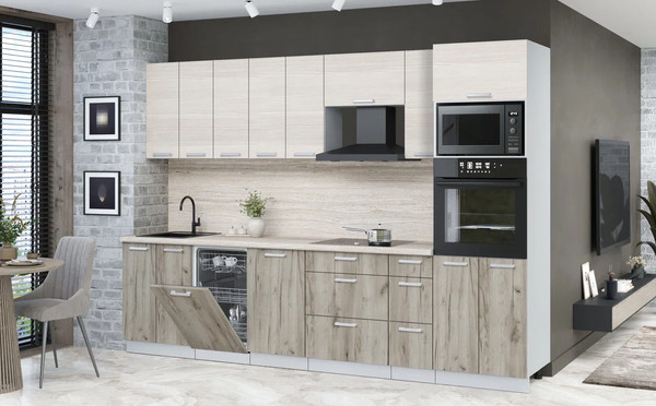 Изображение товара Кухонный гарнитур Интерлиния Мила Лайт 3.05-ПМ3 (вудлайн кремовый/дуб серый/травертин серый)