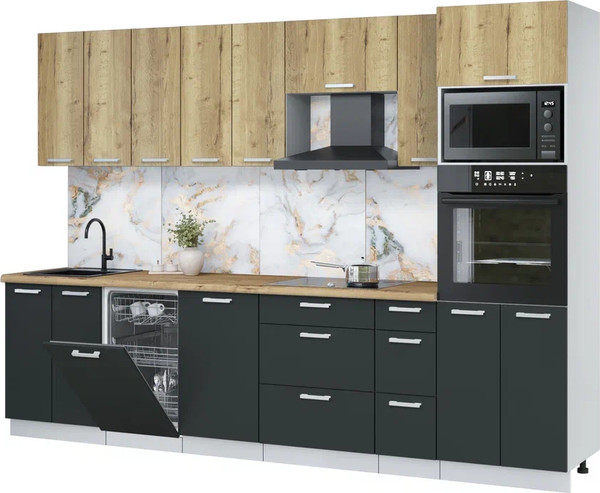 Изображение товара Кухонный гарнитур Интерлиния Мила Лайт 3.05-ПМ3 (дуб золотой/антрацит/дуб бунратти)