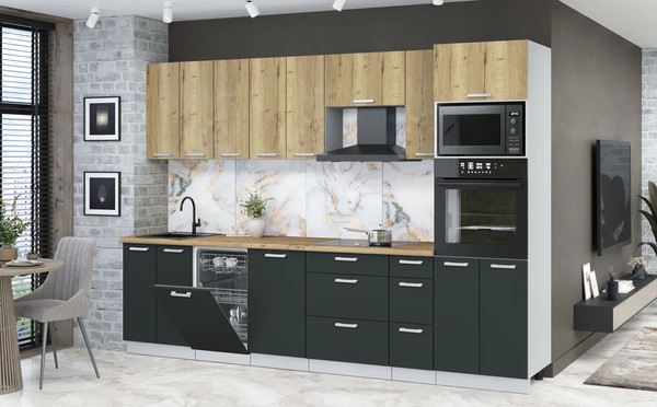 Изображение товара Кухонный гарнитур Интерлиния Мила Лайт 3.05-ПМ3 (дуб золотой/антрацит/дуб бунратти)