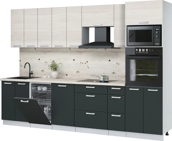 Изображение товара Кухонный гарнитур Интерлиния Мила Лайт 3.05-ПМ3 (вудлайн кремовый/антрацит/бискайская сосна)