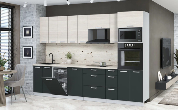 Изображение товара Кухонный гарнитур Интерлиния Мила Лайт 3.05-ПМ3 (вудлайн кремовый/антрацит/бискайская сосна)