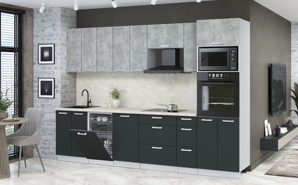 Изображение товара Кухонный гарнитур Интерлиния Мила Лайт 3.05-ПМ3 (бетон/антрацит/опал светлый)