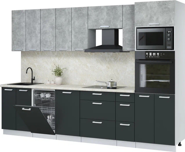 Изображение товара Кухонный гарнитур Интерлиния Мила Лайт 3.05-ПМ3 (бетон/антрацит/опал светлый)