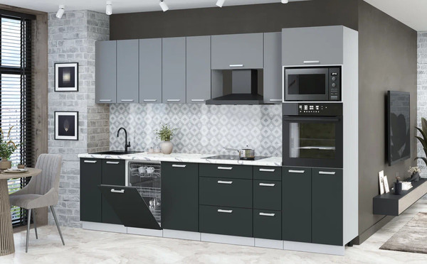 Изображение товара Кухонный гарнитур Интерлиния Мила Лайт 3.05-ПМ3 (серебро/антрацит/белый гранит)