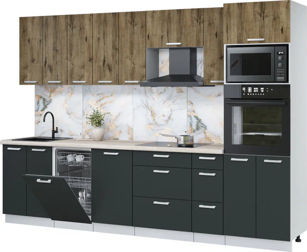 Изображение товара Кухонный гарнитур Интерлиния Мила Лайт 3.05-ПМ3 (дуб веллингтон/антрацит/травертин серый)