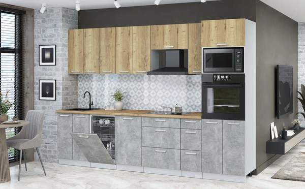 Изображение товара Кухонный гарнитур Интерлиния Мила Лайт 3.05-ПМ3 (дуб золотой/бетон/дуб бунратти)