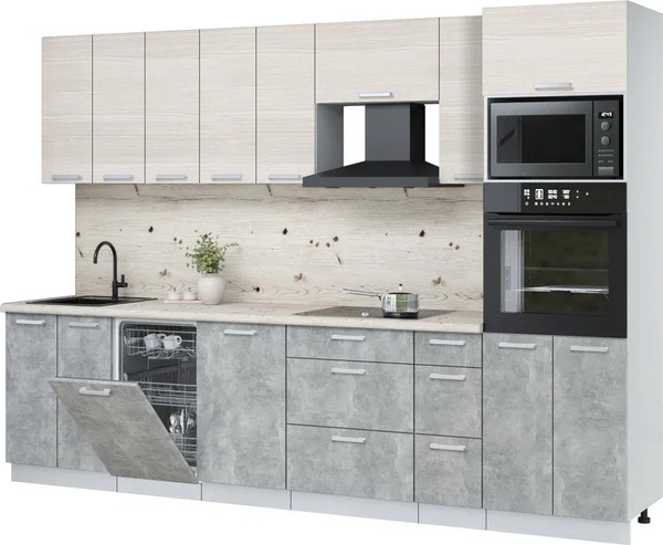 Изображение товара Кухонный гарнитур Интерлиния Мила Лайт 3.05-ПМ3 (вудлайн кремовый/бетон/бискайская сосна)