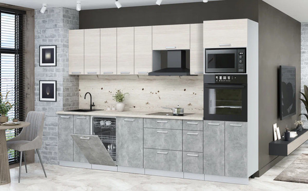 Изображение товара Кухонный гарнитур Интерлиния Мила Лайт 3.05-ПМ3 (вудлайн кремовый/бетон/бискайская сосна)