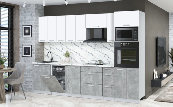 Изображение товара Кухонный гарнитур Интерлиния Мила Лайт 3.05-ПМ3 (белый платинум/бетон/белый гранит)