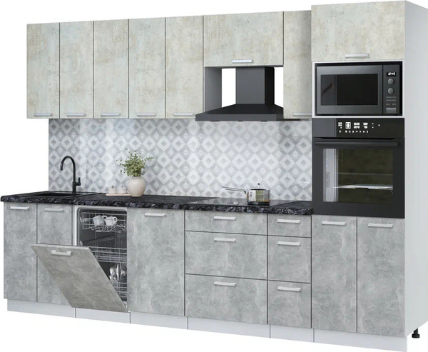 Изображение товара Кухонный гарнитур Интерлиния Мила Лайт 3.05-ПМ3 (бетон лайт/бетон/кастилло темный)