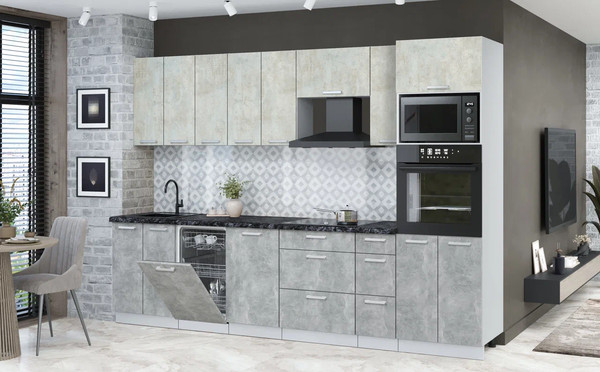 Изображение товара Кухонный гарнитур Интерлиния Мила Лайт 3.05-ПМ3 (бетон лайт/бетон/кастилло темный)