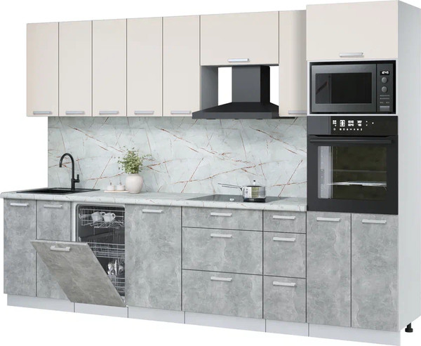 Изображение товара Кухонный гарнитур Интерлиния Мила Лайт 3.05-ПМ3 (персидский жемчуг/бетон/серый каспий)