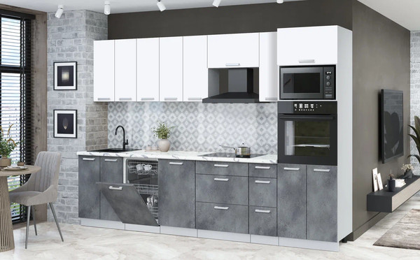 Изображение товара Кухонный гарнитур Интерлиния Мила Лайт 3.05-ПМ3 (белый платинум/бетон портленд/белый гранит)