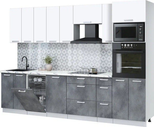 Изображение товара Кухонный гарнитур Интерлиния Мила Лайт 3.05-ПМ3 (белый платинум/бетон портленд/белый гранит)