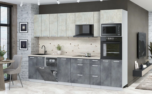 Изображение товара Кухонный гарнитур Интерлиния Мила Лайт 3.05-ПМ3 (бетон лайт/бетон портленд/бискайская сосна)