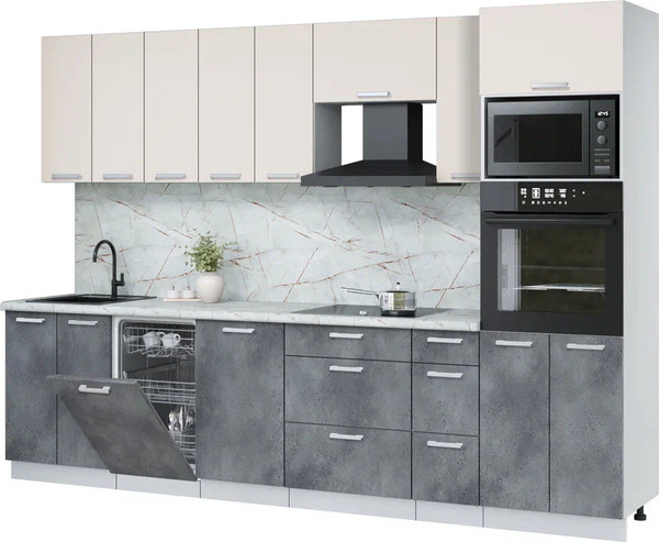 Изображение товара Кухонный гарнитур Интерлиния Мила Лайт 3.05-ПМ3  (персидский жемчуг/бетон портленд/серый каспий)