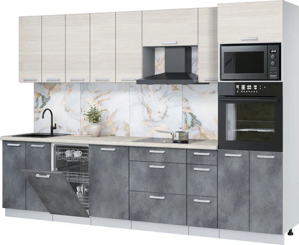 Изображение товара Кухонный гарнитур Интерлиния Мила Лайт 3.05-ПМ3 (вудлайн кремовый/бетон портленд/бискайская сосна)