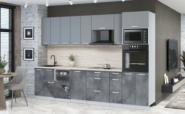 Изображение товара Кухонный гарнитур Интерлиния Мила Лайт 3.05-ПМ3 (серебро/бетон портленд/травертин серый)