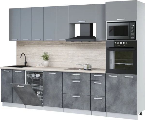 Изображение товара Кухонный гарнитур Интерлиния Мила Лайт 3.05-ПМ3 (серебро/бетон портленд/травертин серый)