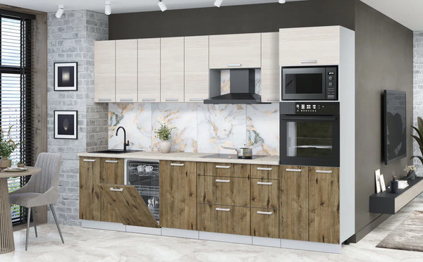 Изображение товара Кухонный гарнитур Интерлиния Мила Лайт 3.05-ПМ3 (вудлайн кремовый/дуб веллингтон/бискайская сосна)