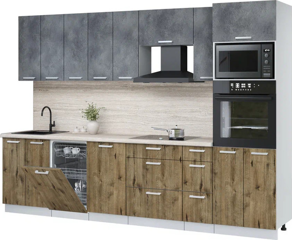 Изображение товара Кухонный гарнитур Интерлиния Мила Лайт 3.05-ПМ3 (бетон портленд/дуб веллингтон/травертин серый)