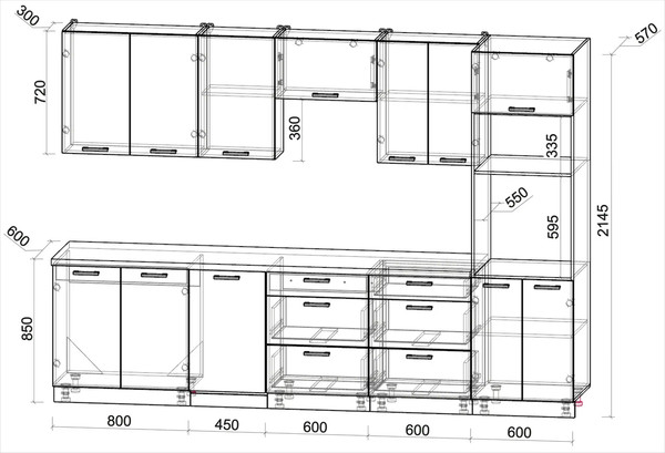 Изображение товара Кухонный гарнитур Интерлиния Мила Лайт 3.05-ПМ3 (белый платинум/белый платинум/травертин серый)