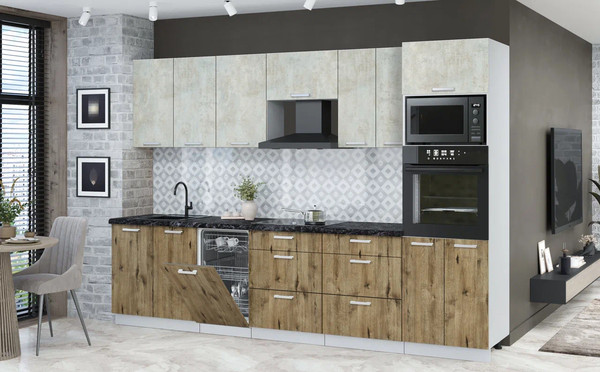 Изображение товара Кухонный гарнитур Интерлиния Мила Лайт 3.05-ПМ3 (бетон лайт/дуб веллингтон/кастилло темный)