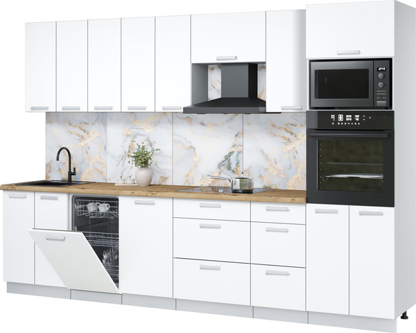 Изображение товара Кухонный гарнитур Интерлиния Мила Лайт 3.1-ПМ3 (белый платинум/белый платинум/дуб бунратти)