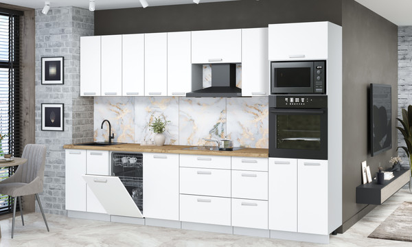 Изображение товара Кухонный гарнитур Интерлиния Мила Лайт 3.1-ПМ3 (белый платинум/белый платинум/дуб бунратти)