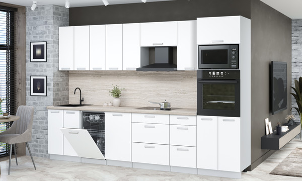 Изображение товара Кухонный гарнитур Интерлиния Мила Лайт 3.1-ПМ3 (белый платинум/белый платинум/травертин серый)