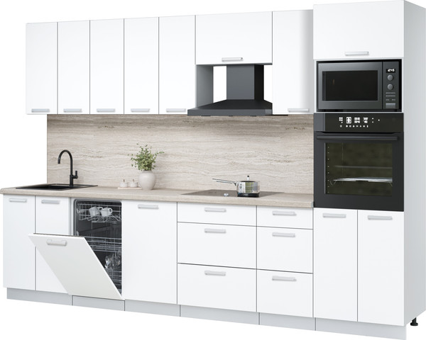 Изображение товара Кухонный гарнитур Интерлиния Мила Лайт 3.1-ПМ3 (белый платинум/белый платинум/травертин серый)